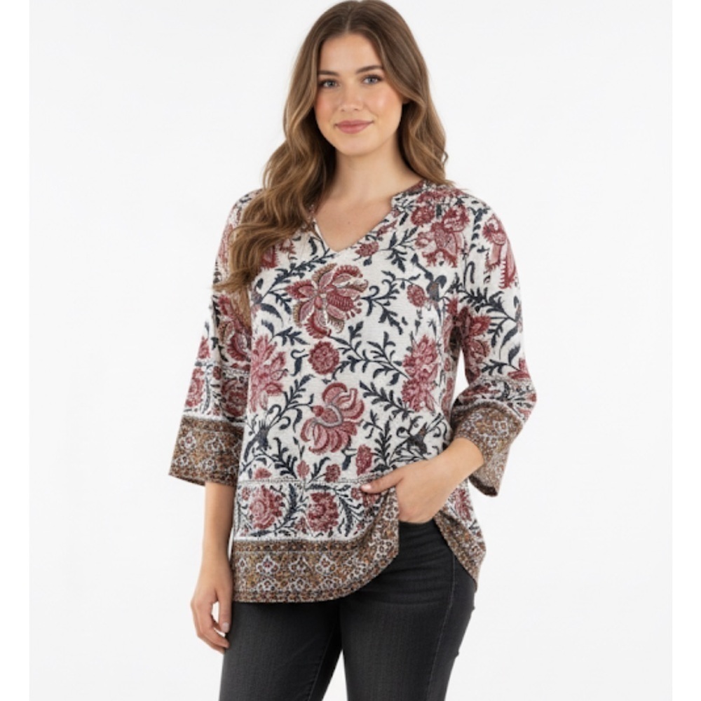 Lucky Brand White and Red boho top size 1X cotton